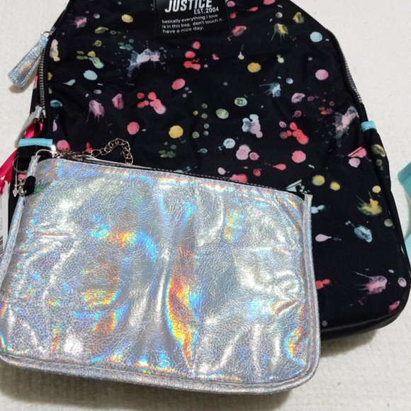 Justice Girls Backpack Splatter With Wristlet Pouch - Picture 2 of 7